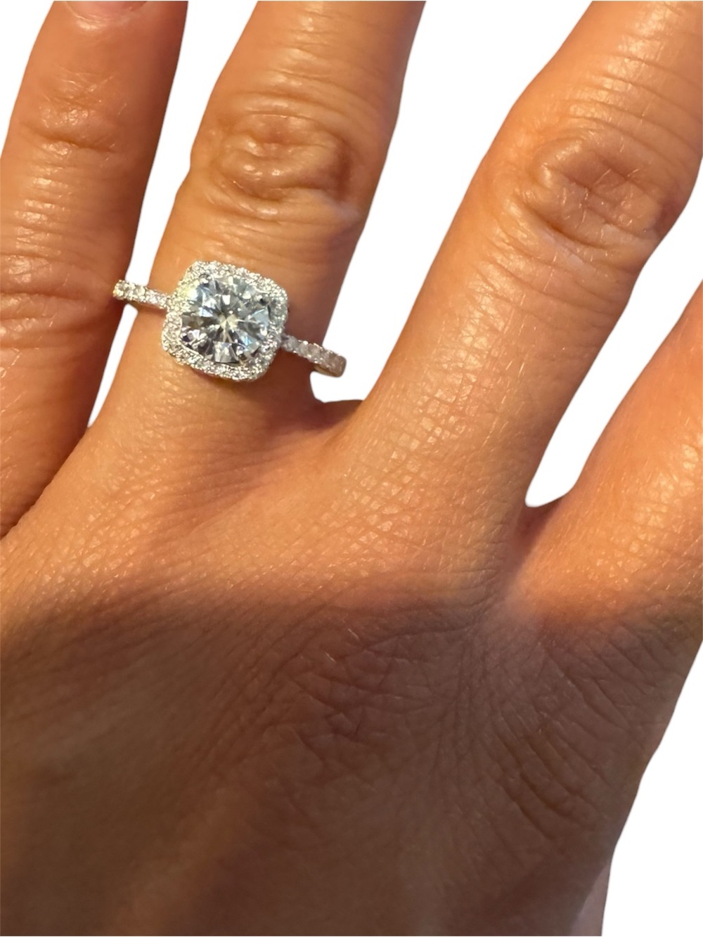 Sparkling Halo Moissanite Solitaire Ring in Silver - Women Jewelry - Picture 5 of 6